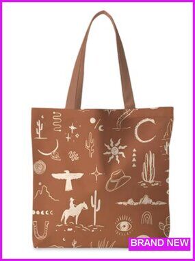 Canvas Western Tote Bag Cowgirl Gift Reusable Shoulder Handbag